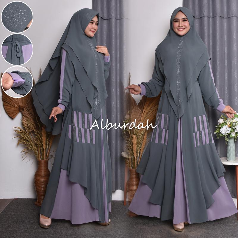Malmira - Gamis Syari Wanita Muslim Bahan Ceruty Babydoll Set Khimar Dua Layer terbaru Manset Panjang Dress Mewah Ceruti 5