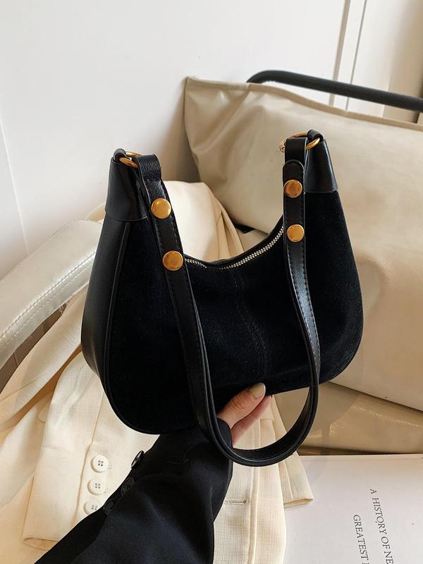 New Women's Simple Solid Color Zipper Shoulder Lux Bag, Fashionable Versatile Underarm Bag, All-match Hobo Bag for Daily Used, Bags for Women 3