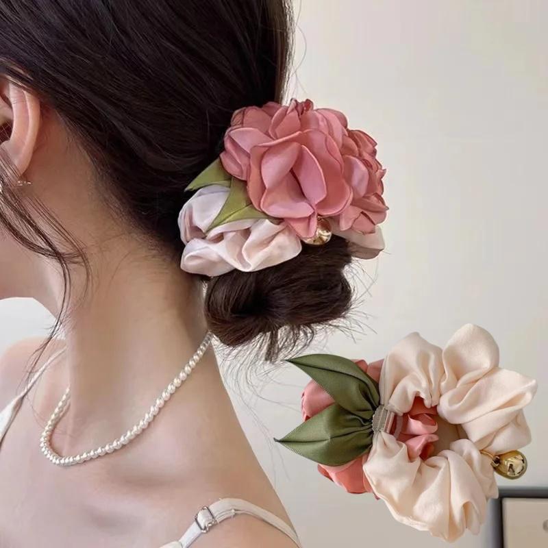 Scrunchie Bunga, Gaya Vintaj, Sangat Elegan, Gelang Getah Elastik, Tali ...