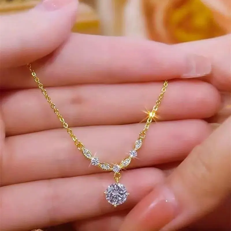 Kalung Wanita Baru Model Geometris Berlian Zirkon Halus Manik-manik Kecil CP78