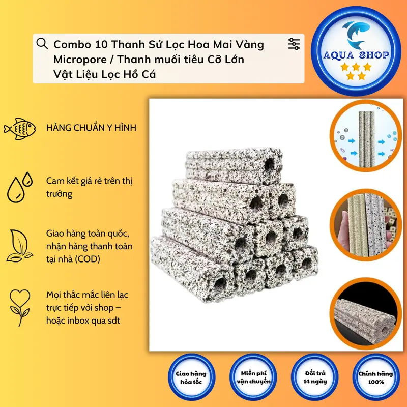Combo 10 Thanh Sứ Lọc Hoa Mai Vàng Micropore / Thanh muối tiêu Cỡ Lớn - Vật Liệu Lọc Hồ Cá 4
