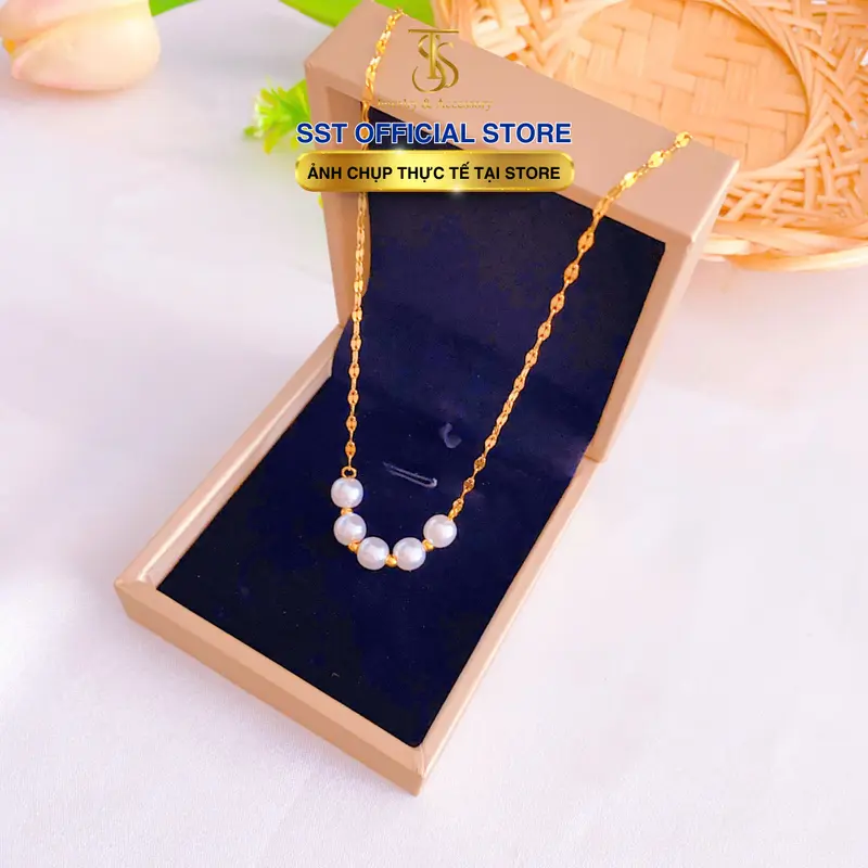 Dây Chuyền Nữ SST Official Ngọc Trai Phối Bi Dây Lá Me | Titan Không Đen Rỉ Sét VC437 7