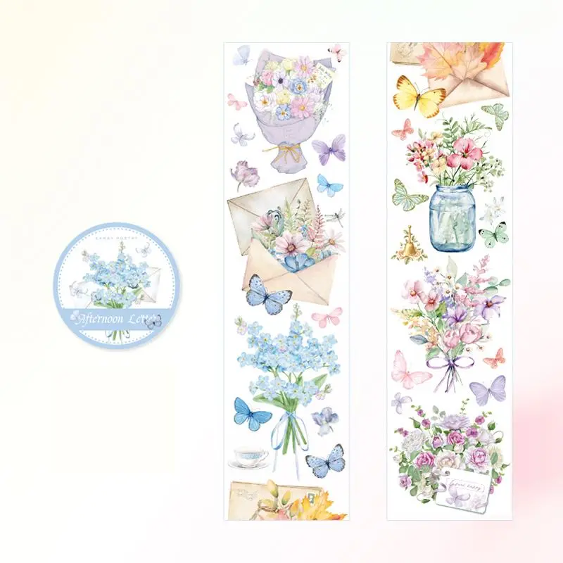 Cute Watercolor Flower & Girl Pattern Washi Tape, Waterproof Self Adhesive Decorative Sticker, DIY Decorative Supplies for Scrapbooking & Journal Making and Gift Wrapping 1