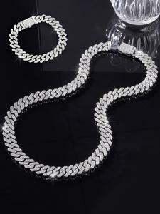Rhinestone Decor Cuban Link Chain Bracelet & Necklace, Fashionable Iced Out Jewelry Set for Party, Daily Decor, Trendy All-match Hip Hop Jewelry for Birthday Gift