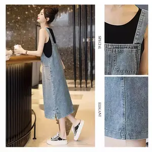 overall jeans wanita korean style rok panjiang wanita ootd jumpsuit jeans jumpsuit premium Panjang Setelan Denim rok jeans rok kodok