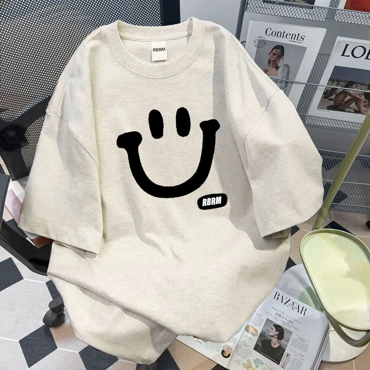 Áo Thun Thương Hiệu Thời Trang, ngắn Tay, Chất Liệu Cotton Nặng, Thiết Kế Mặt Cười, Dành Cho Nam Và Nữ, Phong Cách Âu Mỹ Dáng Rộng, Thích Hợp Cho Các Cặp Đôi, Tay Lửng, Phong Cách Đường Phố Cao Cấp, Hàng Mới Về