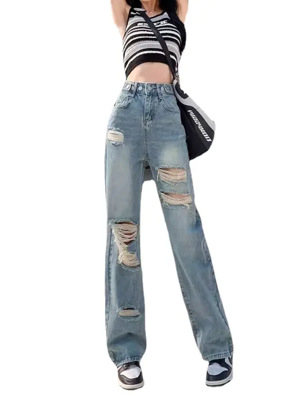 Jeansnjune Celana Jeans Wanita Sobek Kulot High Waist Jeans Ripped Import Premium Celana Sobek Korean Style Celana Robek Highwaist Biru Fit Muda Nyaman Kaki Abu Slim Panjang Denim Keren Cutbray Cutbray 1