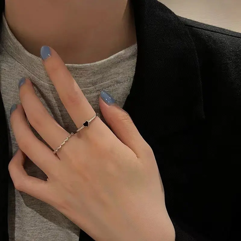 Cincin Korea Hati Zirkon Hitam Untuk Wanita Murah. A-03 Rings 1