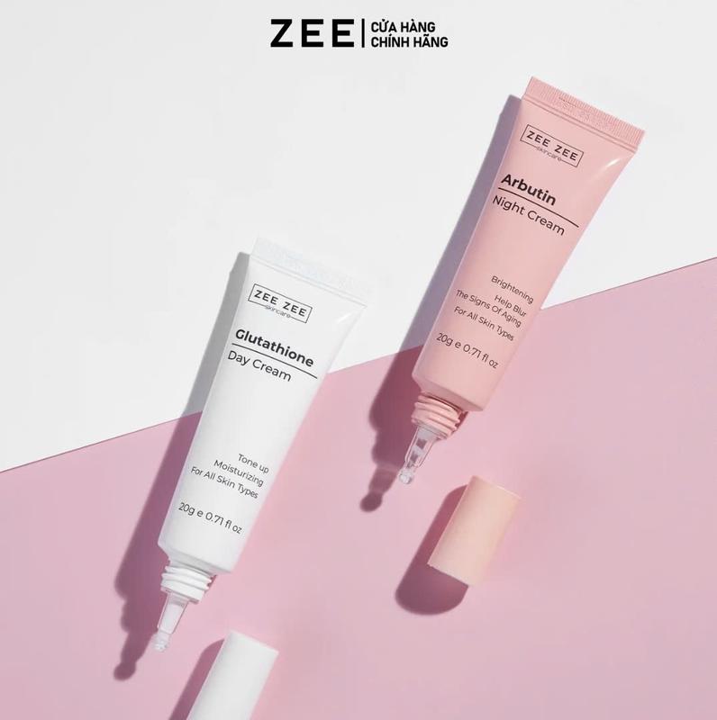 Combo Kem dưỡng sáng da ban ngày Glutathione 20g và ban đêm Arbutin 20g hỗ trợ mờ thâm, dưỡng sáng da- ZEE ZEE Skincare