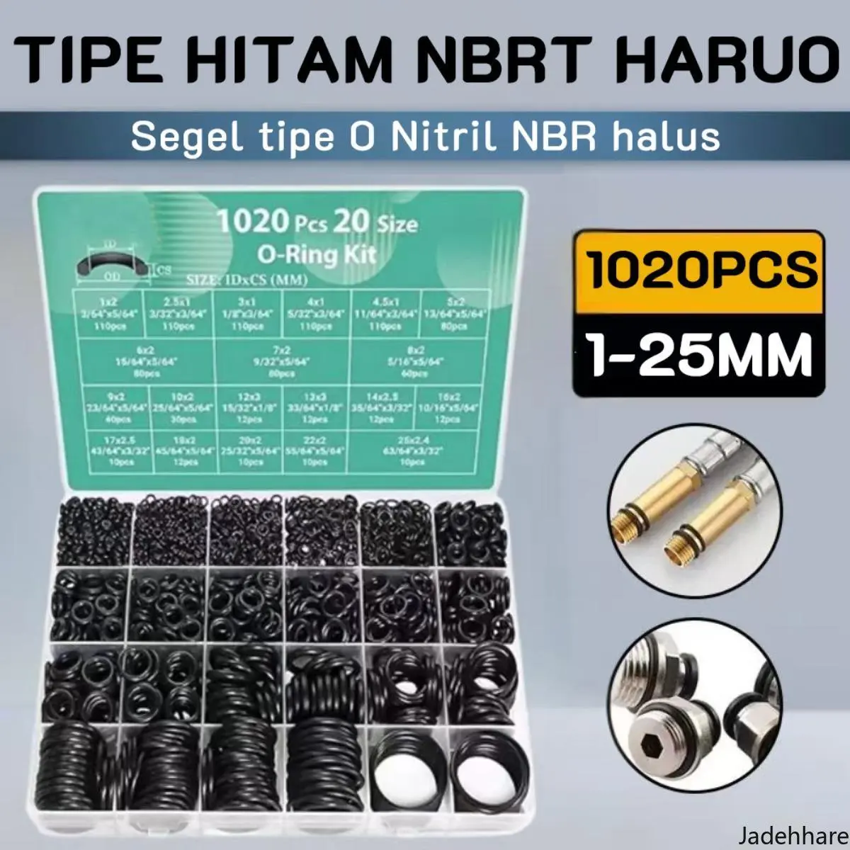 Karet Seal O-Ring NBR 1020 pcs Set Rubber O-Ring Seal Peralatan Perbaikan Mobil Motor Tahan Lama Praktis + Box Penyimpanan