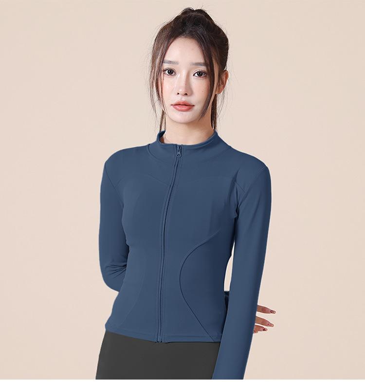 Product Introduction of Spring and Autumn High Elastic Quick-Drying Sports Sun Protection Women's Stand-up Collar Slim Fit Slim Nude Feel Yoga Jacket Workout Clothes Jacket 8