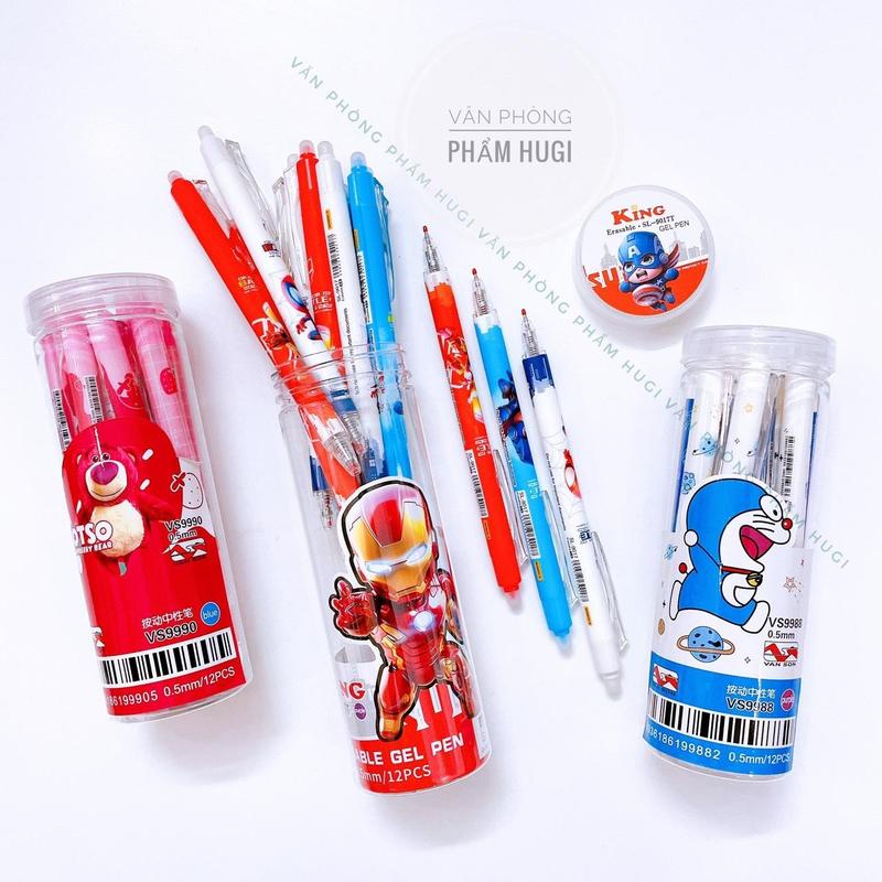  Bút Gel Lon 12 20 Cây Đầu Bấm Tẩy Xóa Được Cao Cấp Mực Xanh Tím Ngòi 0.5mm - Mẫu Đẹp 2025 