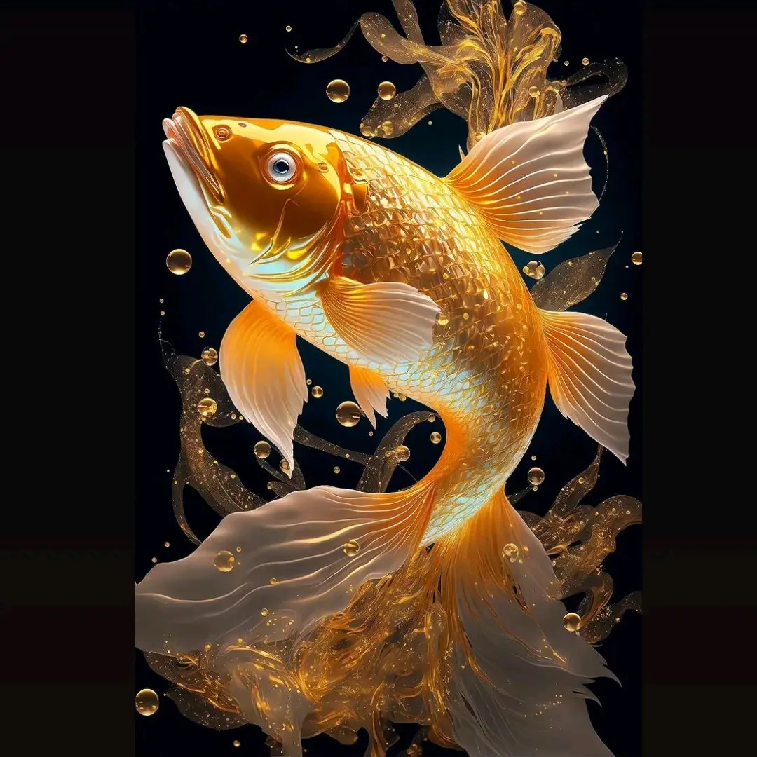 hiasan dinding cetak ikan emas plus bingkai real pict ukuran 65*45