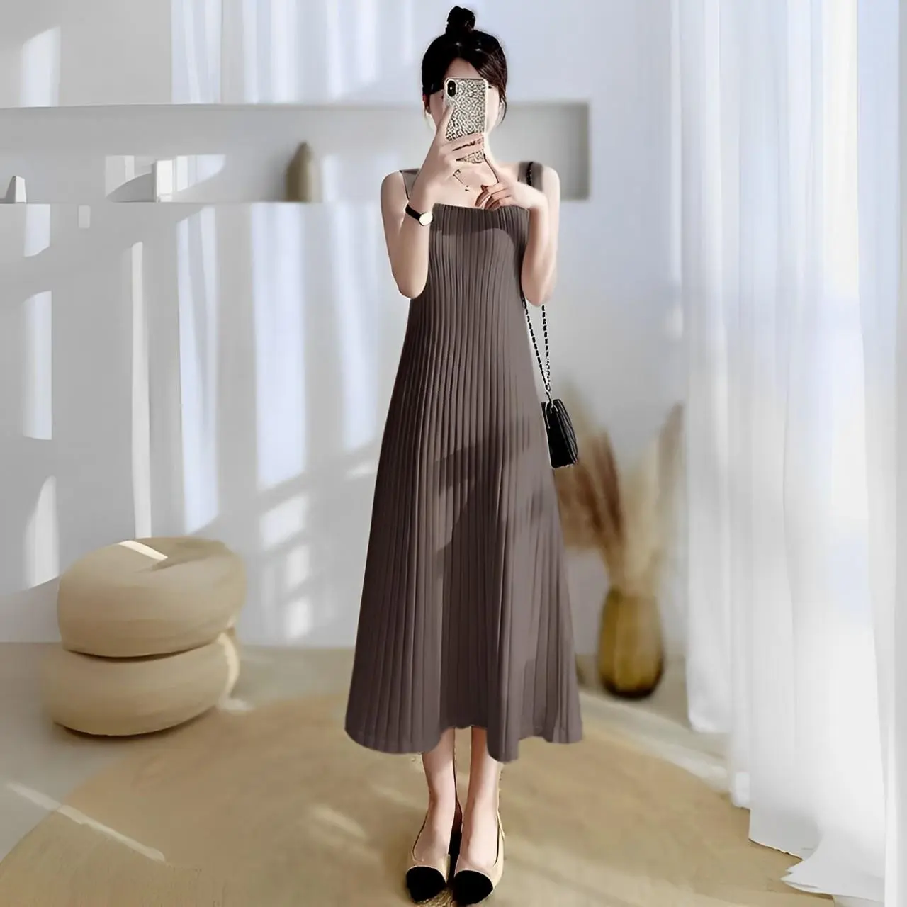 Miss Shop's - Midi Dress A-Line Rajut Sleeveless Square Neck Strap Bahu Medium #4419