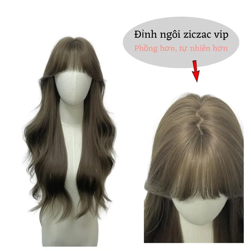 Tóc giả nữ nguyên đầu xoăn lơi 65cm ngôi ziczac ( tặng kèm lưới ) 1
