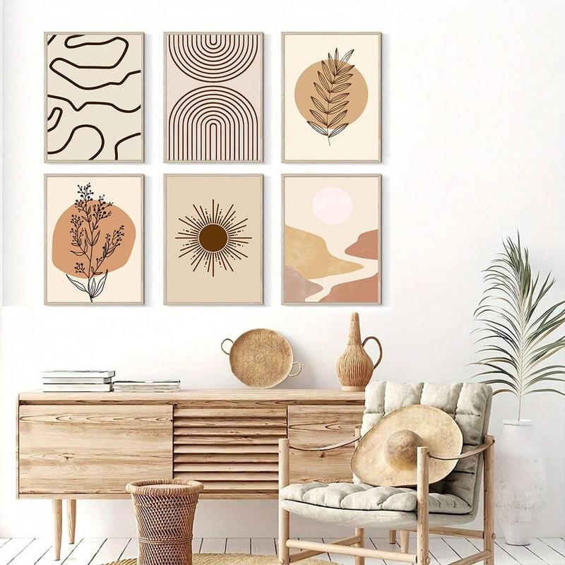 Product Introduction of Boho Abstract Sun & Moon & Plants Pattern Canvas Poster without Frame, 6 Counts/set Wall Art Poster, Wall Decor for Home Living Room Bedroom 4
