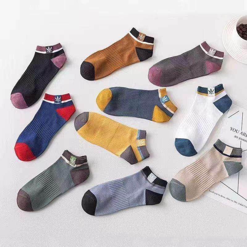 Set 10 đôi tất cổ ngắn unisex thấm hút mồ hôi. vớ co giãn bốn chiều chất liệu cotton hoạ tiết lá phong Thun 5