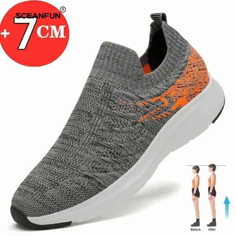 Lift Man Sneakers Summer Elevator Shoes Height Increase Shoes For Men Mesh Light Designer 7CM Slip-On Casual Sport Shoes