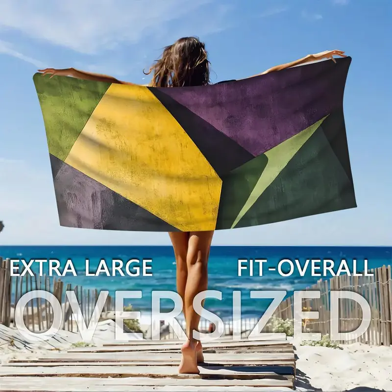 Abstract Geometric Pattern Beach Towel, 1 Count Lightweight Quick Drying Towel, Soft Absorbent Towel for Home, Outdoor Sports, Yoga, Travel, Camping, Picnic 5