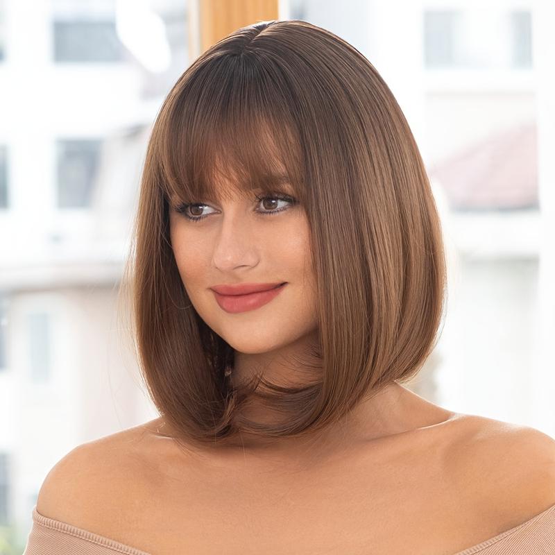 Product Introduction of 30.48cm Short Straight Bob Cut Wig With Bangs Synthetic Wig Beginner Friendly Heat Resistant Costume Wig 1