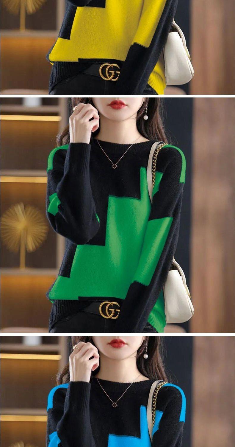 Product Introduction of Áo Len, Dành Cho Nữ, Hàng Mới Về Năm 2024, Thích Hợp Cho Mùa Thu Và Mùa Đông, Cổ Tròn, Thiết Kế Khối Màu, Ấm Áp, Tay Áo Dài, Dáng Rộng Vừa Vặn, Kiểu Áo Chui Đầu, Dày Dặn, Thích Hợp Cho Mùa Xuân, Áo Sơ Mi Lớp Nền Dệt Kim 5