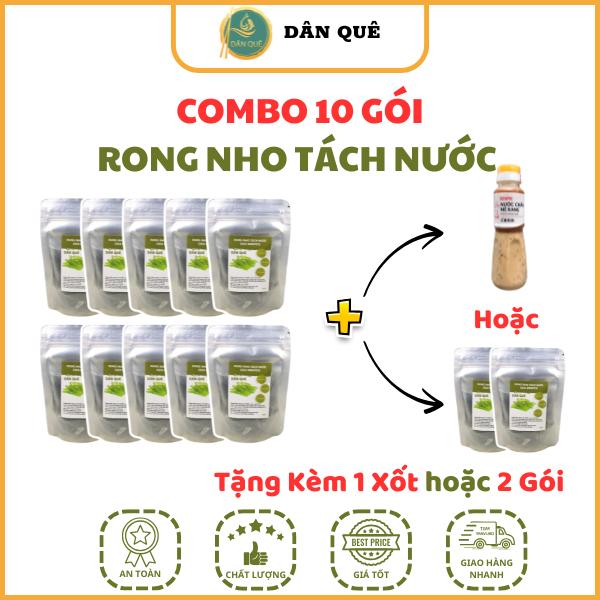 Combo 10 gói rong nho tách nước Dân Quê Loại 1 (100gr x 10), (Tặng kèm 2 gói hoặc xốt mè rang 180ml) Rong Biển Snack Ăn Vặt nhotach