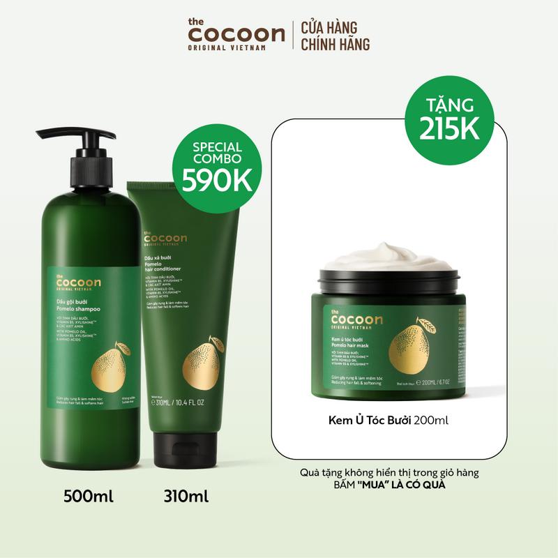 SPECIAL COMBO Bigsize Dầu gội bưởi 500ml + Dầu xả bưởi 310ml Cocoon Tặng 1 Kem ủ tóc bưởi Cocoon 200ml
