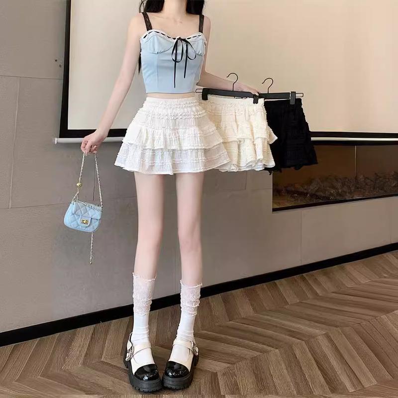 Product Introduction of Korean Ruffled Pleated Skirt Women High Waist A Line Mini Skirtrou】 5