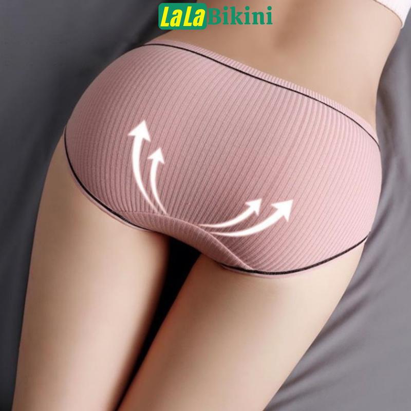 COMBO 5 Quần lót nữ cotton gân tăm phối viền đen đính nơ xinh chip kháng khuẩn thoáng mát Women 4