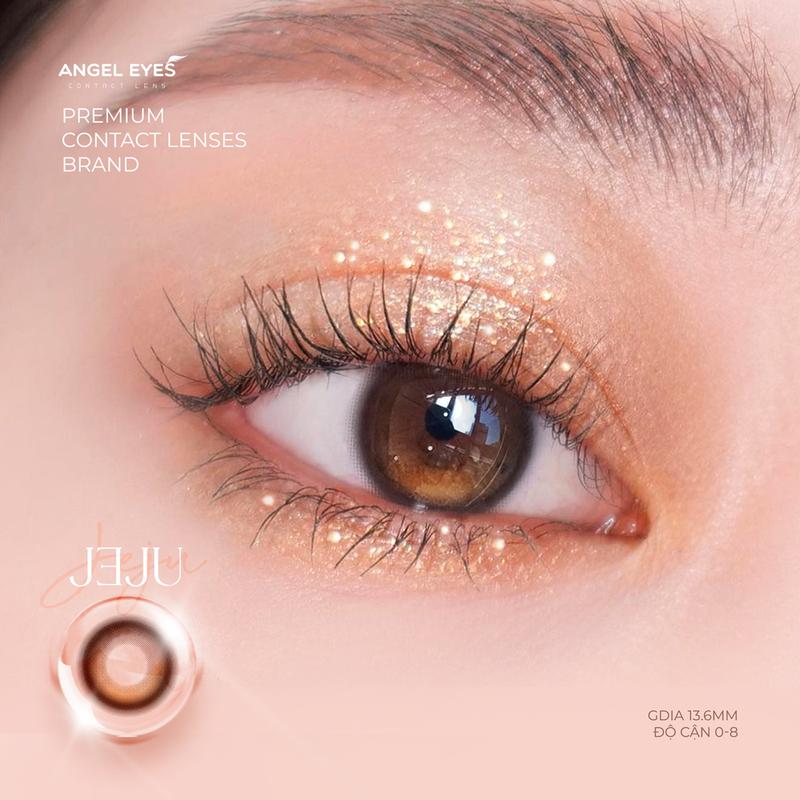 Lens nâu có độ cận Angel Eyes JEJU hiệu ứng loang màu mắt ướt, kính áp tròng màu nâu trăng khuyết filter đang thịnh hành trên tốp tốp | GDia 13.6mm