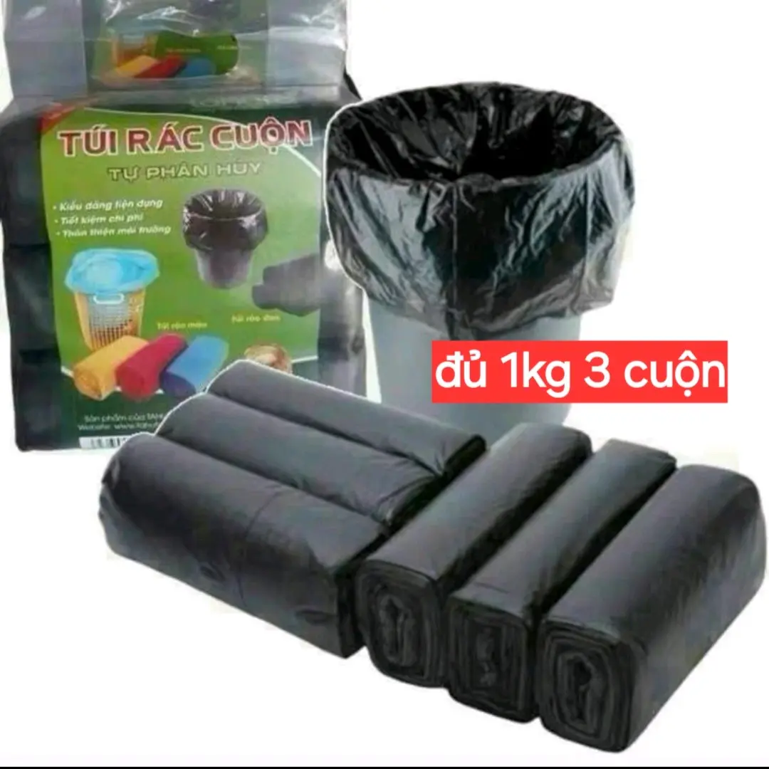 Bịch đựng rác tự phân hủy  đúng 1kg 3 cuộn 1 bịch, nặng 1kg có 3 size, đại, trung và tiểu