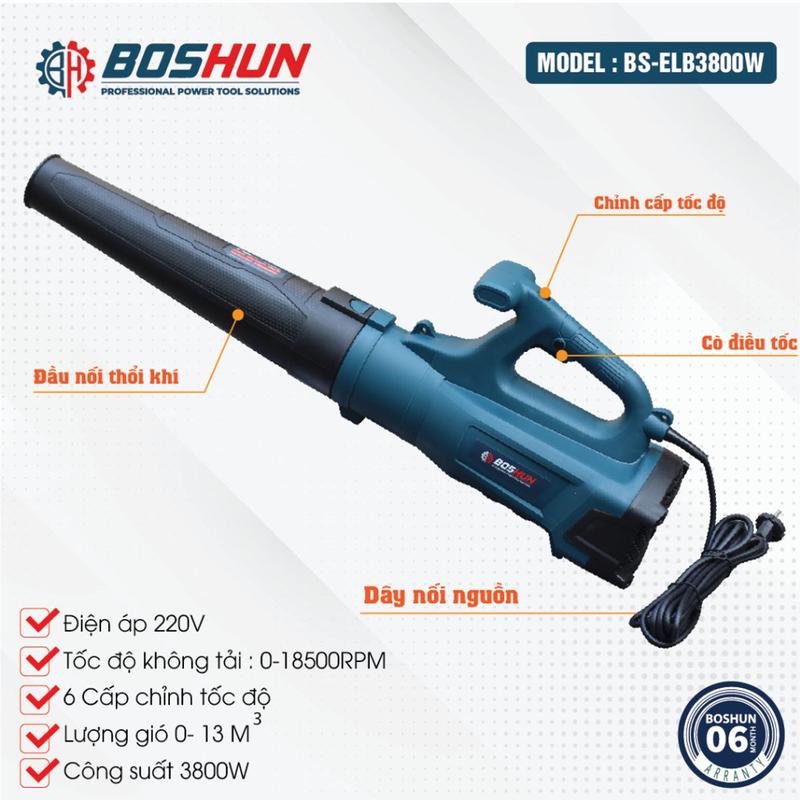 Máy thổi lá điện BOSHUN BS-ELB3800W, 3800W, Dây điện dài 8m, 6 Tốc độ 2