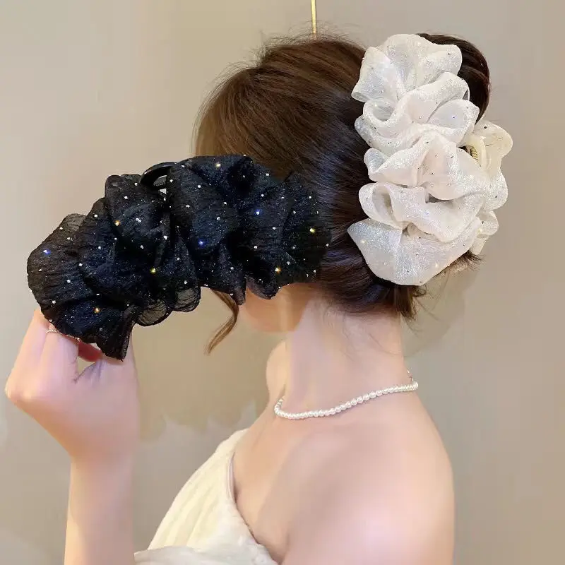 Kẹp Lấy Bong Bóng Đám Mây Ngọc Trai Gạc, Kẹp Tóc Nơ Lớn, Kẹp Cá Mập Sau Đầu, Thanh Lịch, Phụ Kiện Tóc Tất Cả Cho Phụ Nữ 0