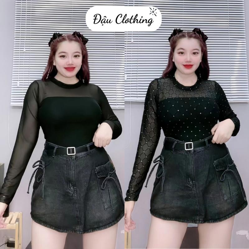  Áo kiểu bigsize thun nhũ lưới tay dài có kèm áo quây ôm body quyến rũ cá tính cho nữ Chubby G235 