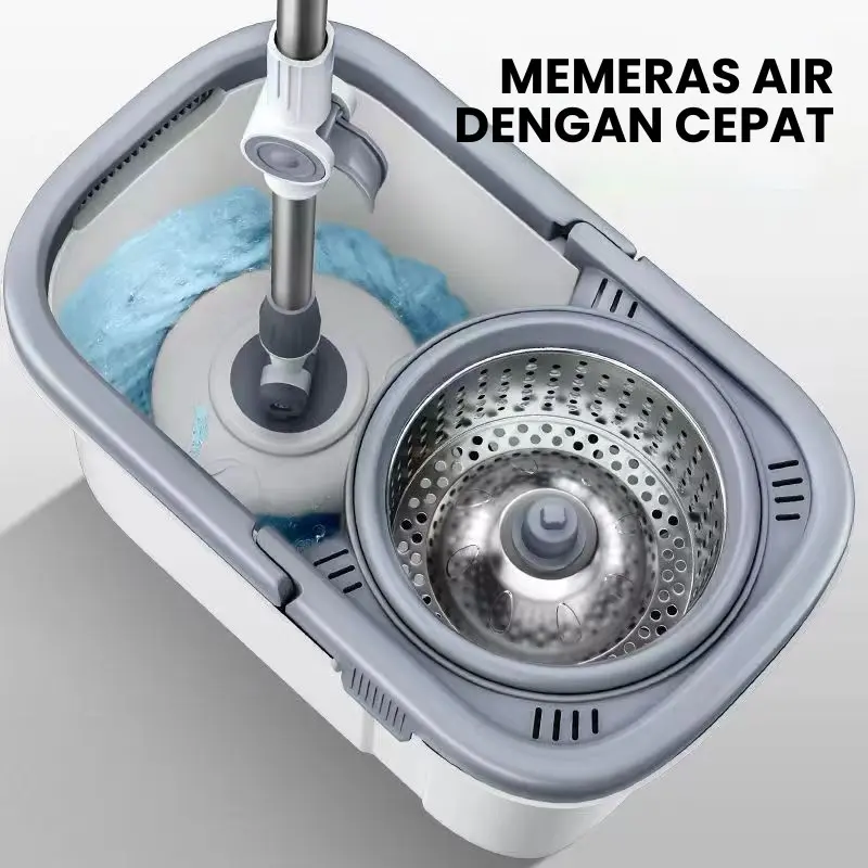Hoptech - Set Alat Pel Lantai Stainless 360 | Ember Spin 2in1 dengan Hand Pressure & Pembuang Air 2