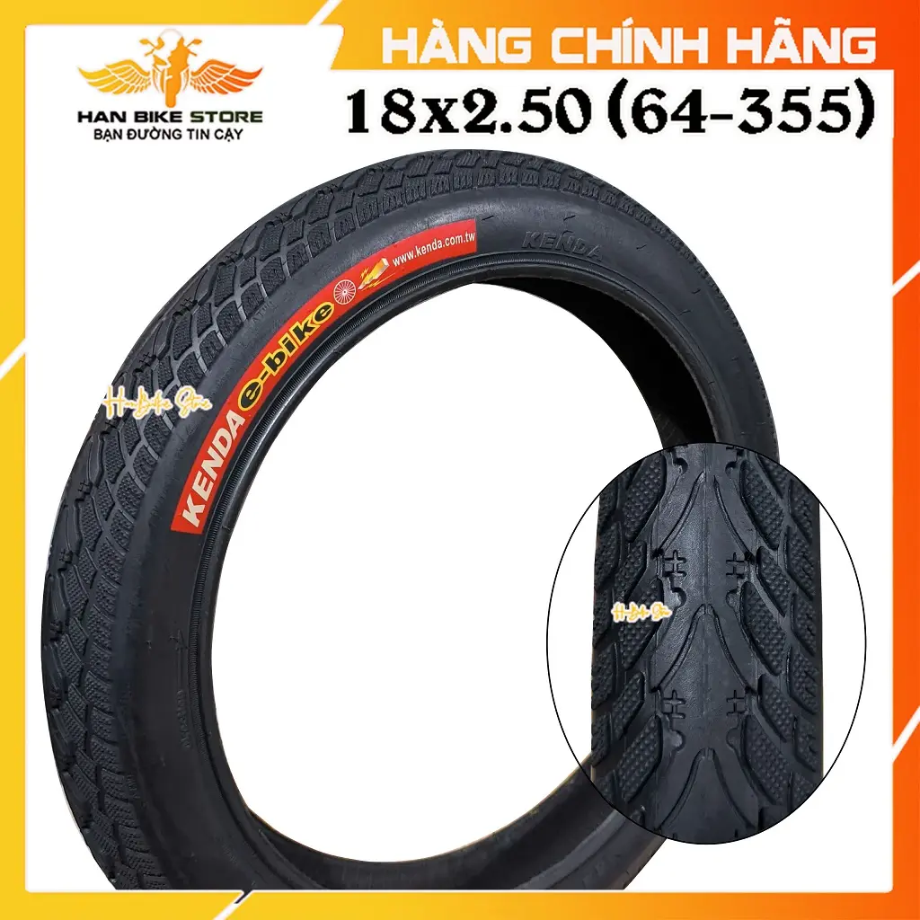 Vỏ Xe Đạp Điện 18x2.50, Lốp Xe Điện 18x2.50 (64-355) Chính Hãng KENDA