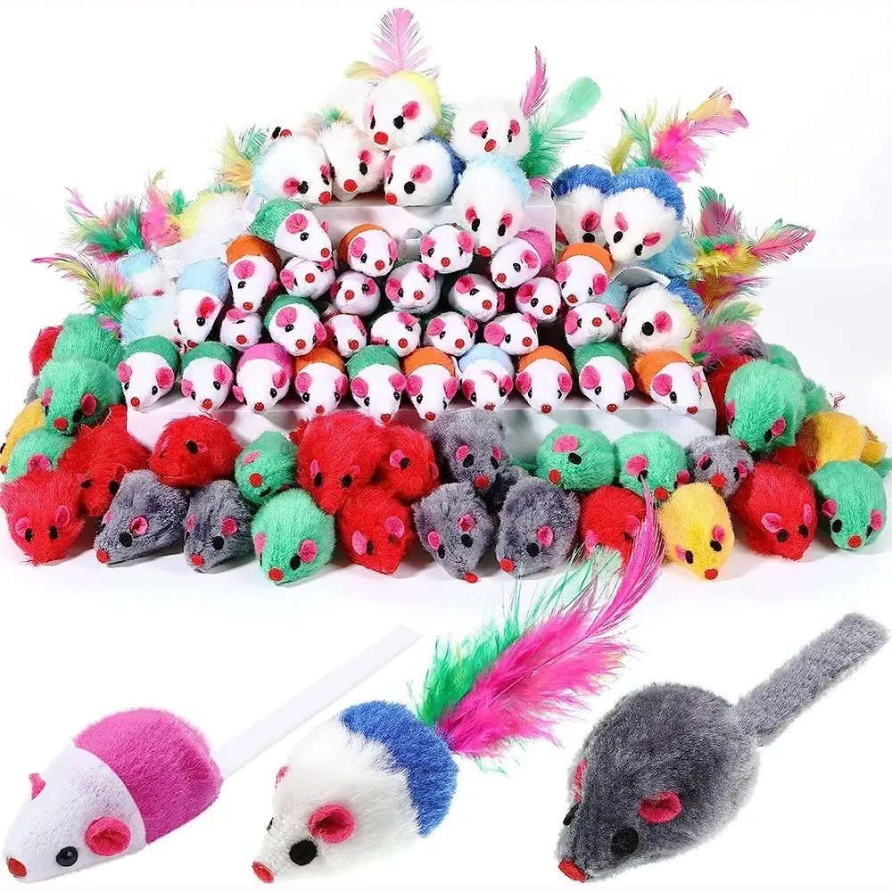 4/16/32/48PCS Funny Bite Resistance False Mouse Pet Cat Toys Plush Simulation Kitten Cat Toy Color Cat Funny Playing Toys Indoor Cat Game Supplies