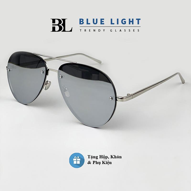 Kính Mát, Kính Râm Nam Nữ, Mắt Phi Công Gọng Khoan Càng Kim Loại Tráng Gương Bạc, Đen, Vàng, Xanh Ngọc Hàn Quốc - BLUE LIGHT