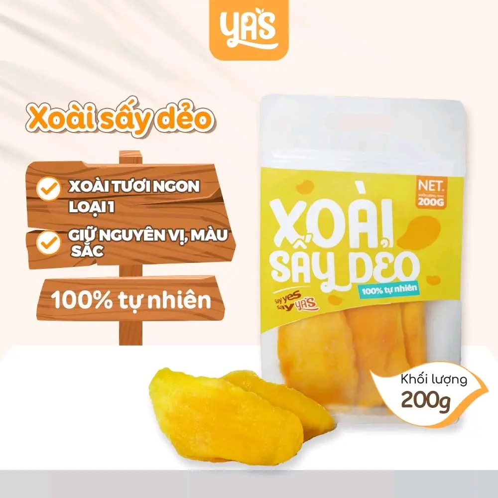 Xoài sấy dẻo chua ngọt YAS túi 200g nguyên miếng chất lượng dùng làm đồ ăn vặt, quà biếu Snack Food