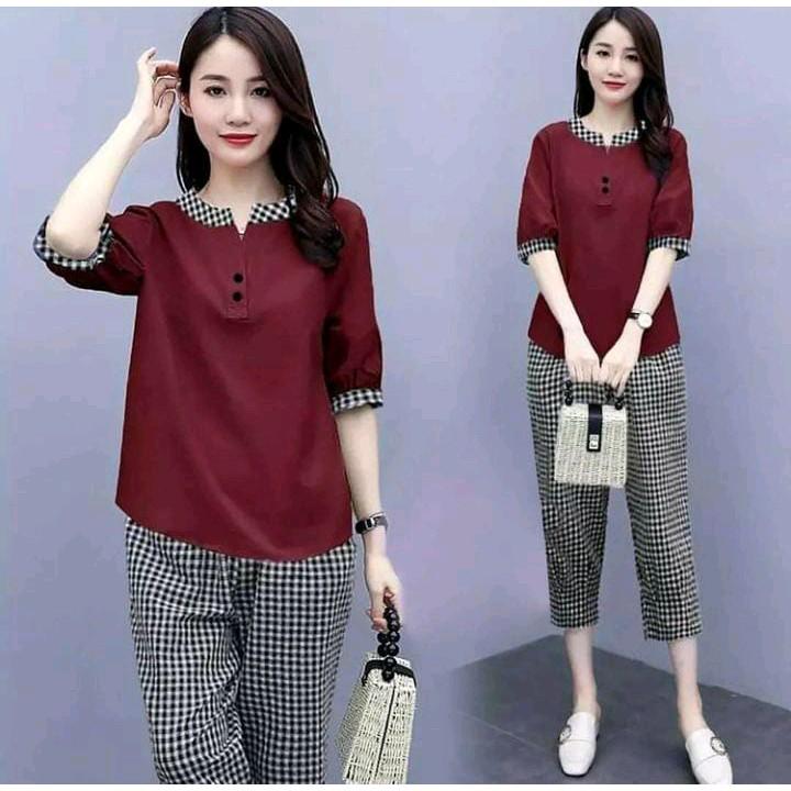 setelan wanita dewasa terbaru/baju one set viral/setelan wanita modern kekinian/pakaian wanita trend 2