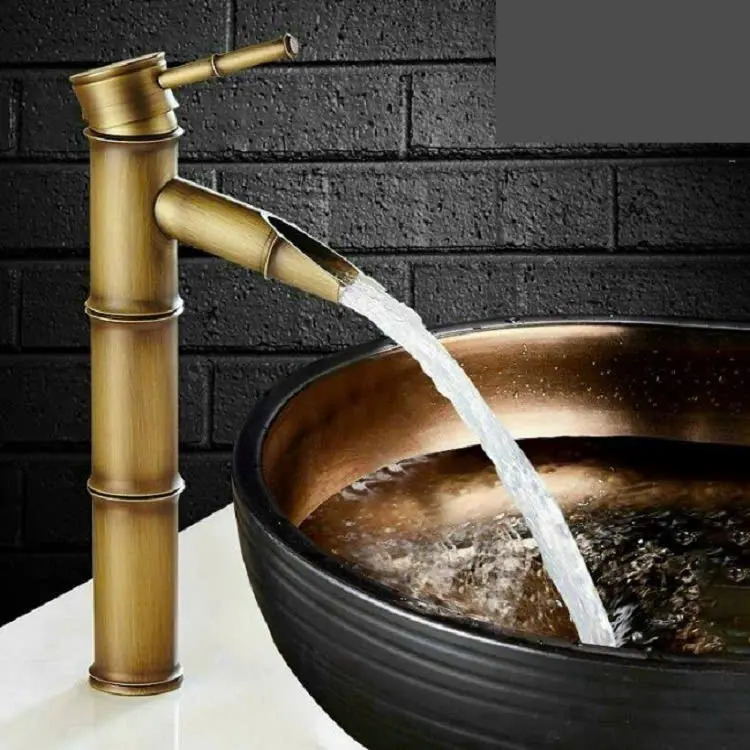 Vòi lavabo nóng lạnh Đồng hình ống trúc, 30cm, giả cổ, sang trọng, tinh tế 0