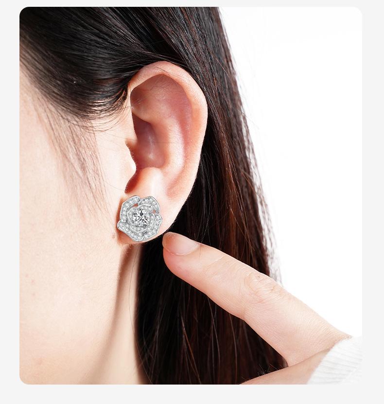 Product Introduction of S925 Sterling Silver Earrings Moissanite Studs for Women Ins Style Light Luxury Niche Design High-end Earrings In Stock 9