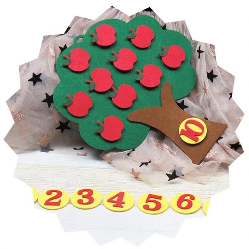 Apple Tree Learning Numbers Felt Board (1 Set), Counters Math Toy, Math Games Manipulatives, Montessori Counting Toy 5