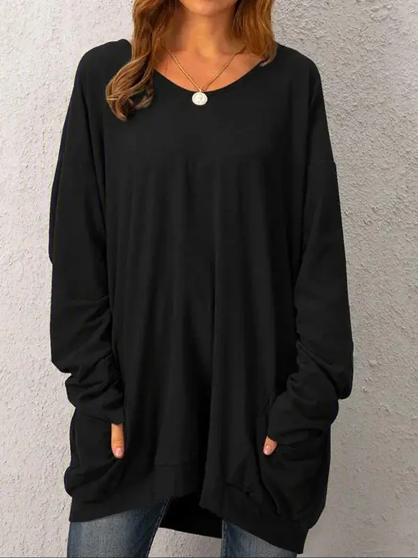 【Plus Size】 Solid Round Neck Long Sleeve Tee, Casual Basic Crew Neck T-shirt for Daily Wear, Women Clothing for All Seasons 0