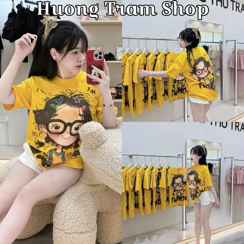 CÔ GÁI VÀNG IN 2 MẶT - Áo Thun freesize (45-70kg) , chất cotton 4 chiều mềm mịn , Form dáng rộng dấu quần , Hương Trầm Shop , Áo thun nữ form rộng