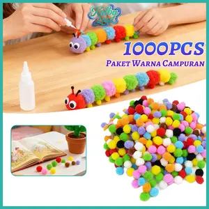 1000pcs Mainan DIY Pom Pom Bulu Warna Warni Ukuran 1cm Untuk Dekorasi Dan Edukasi Sensorik