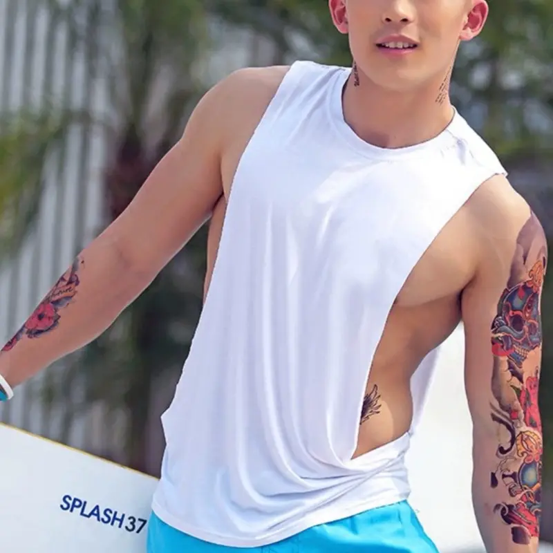Tanktop nam nách khoét sâu , vải thun mè lưới thể thao [ Mã 80 ] Menswear Cổ Tròn Thun 1