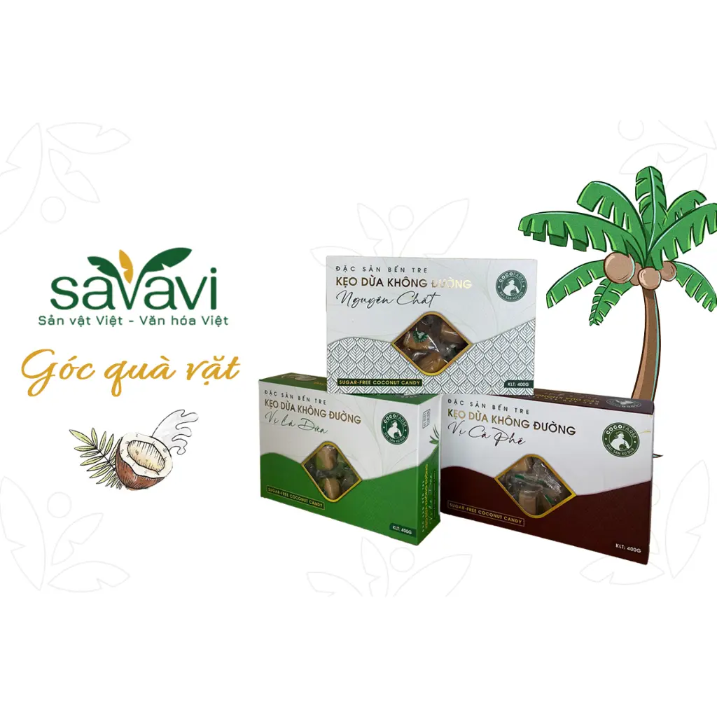 [Hoả tốc] Kẹo Dừa Không Đường Cocofarm - Hộp 400g (Vị Nguyên Bản, Lá Dứa, Cafe) - Hộp 1kg (Ngũ Vị)