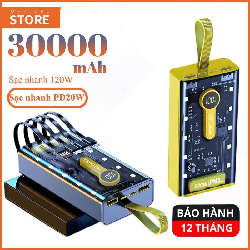 Sạc Dự Phòng Trong Suốt 30000mAh PD120W/20W Kèm 4 Dây Sạc Tích Hợp Đèn LED  Titan pin  dự