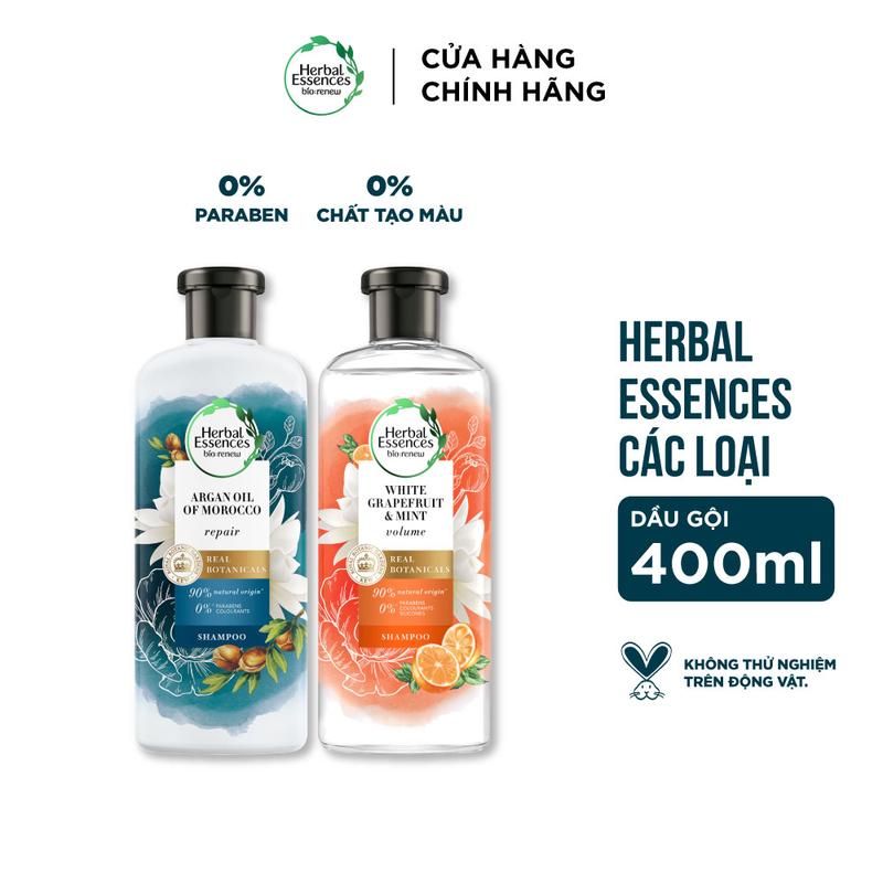 Dầu Gội HERBAL ESSENCES Bồng Bềnh Hỗ Trợ Phục Hồi Chiết Xuất Bưởi & Bạc Hà/Tinh Dầu Moroccan Argan - Chai 400ML